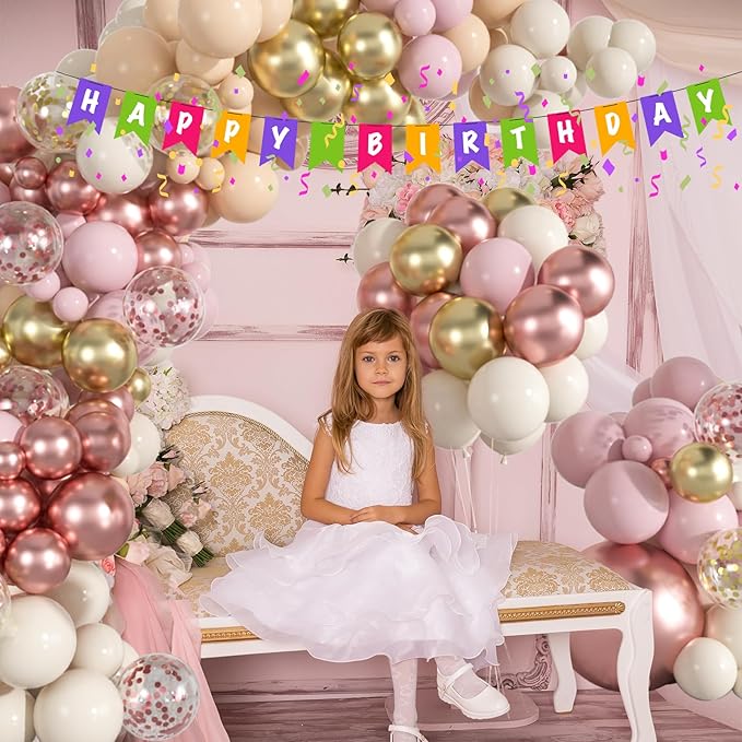 136pcs Rose Gold Balloon Garland Arch Kit, 18 12 10 5 inch Blush Pink and Rose Gold confetti Balloons for Wedding, Bridal Baby Shower, Princess Birthday Party Decorations