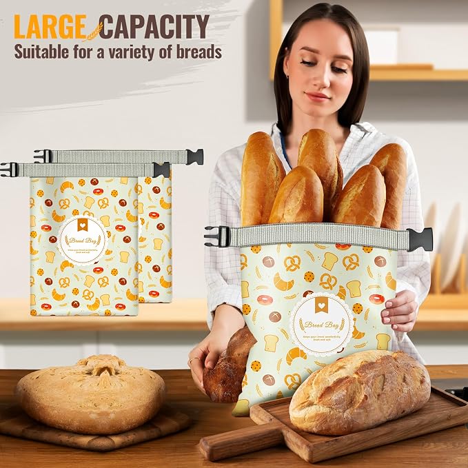 2 Pack Bread Bags for Homemade Sourdough, Reusable Sourdough Storage Bags, Fresh Keeping with Lining & Zipper, Freezer Safe & BPA Free, Zipper Bread Bag to Keep Fresh, gift giving, Yellow & Yellow