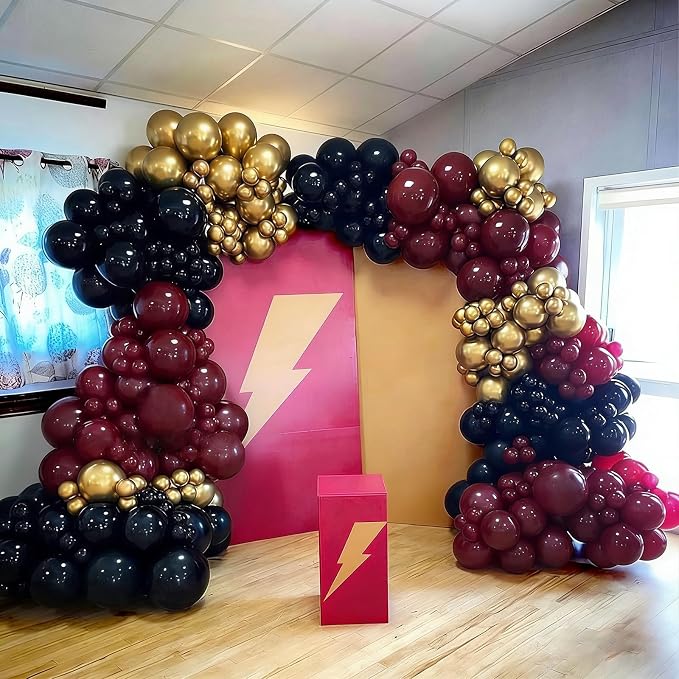 Burgundy Balloon Arch Garland Kit 154pcs Burgundy Maroon Black Gold and Confetti Balloons In Different Sizes for Wedding Valentines Day Baby Shower Birthday Party Decorations