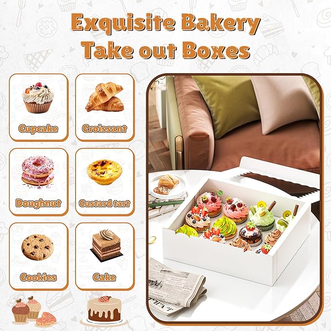 RYDDOY 12 Pack Cupcake Boxes, Hold 12 Standard Cupcakes, Cupcake Containers with Window and Inserts, High Grade Cupcake Holder, for Birthday Holiday Party, Supplies for Cupcakes, Desserts and More