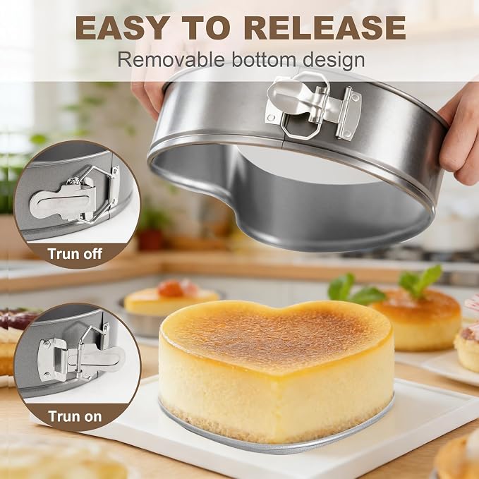 4"+7"+9" Non-Stick Springform Cheesecake Pan Set with Leakproof Heart Cake Pan, Removable Bottom and Quick Release Latch for Birthday Cake Molds (charcoal gray)