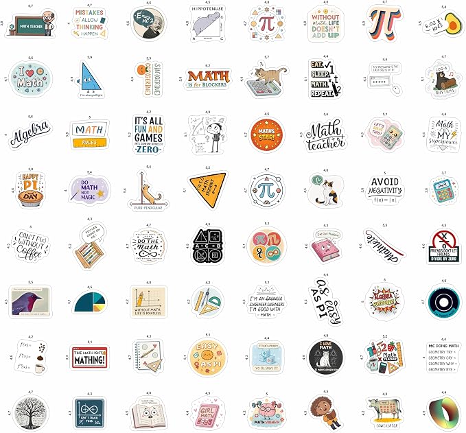 100Pcs Math Stickers for Laptops & Water Bottle - Funny Math Gifts, Party Supplies & Decorations - Nerd Stickers — Gift for Women & Men
