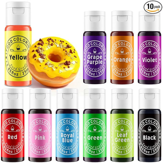 Food Coloring Liquid 25mlx10 Colors for Baking,Cherrysea Food Grade Cake Food Coloring Set for Halloween, Fondant, Cookies, Icing, Easter Egg Dessert Decorating Making DIY Supplies Kit