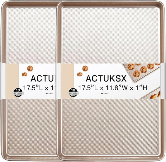 2-Pack Carbon Steel Baking Sheet Pans - 17.5x11.8x1 Inch Nonstick Cookie Sheets, Heavy-Duty Oven Safe Trays for Baking Cookies, Roasting & Sheet Pan Dinners (Gold)
