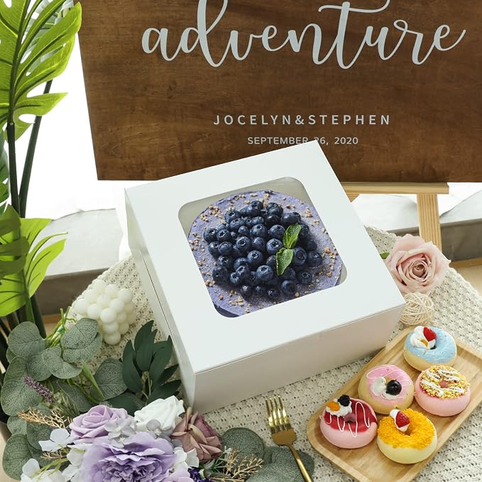 Moretoes 40pcs Cake Boxes, 10x10x5 Inch White Bakery Boxes with Window for Valentine's Day, Mother's Day, Pastries, Cookies, Pie, Cupcakes