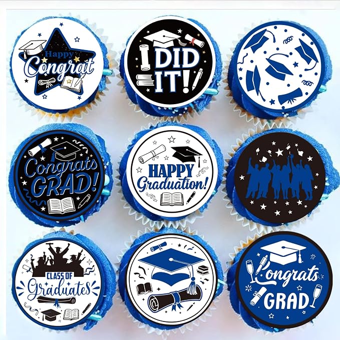 63 PCS Edible 2026 Graduation Cupcake Toppers Diploma Congrats Grad Cap Cupcake Picks Edible I Did it Cake Decorations for Class of 2026 Graduation Theme Party Decorations Supplies Dark Blue