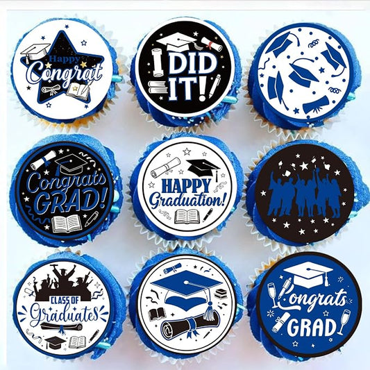 63 PCS Edible 2026 Graduation Cupcake Toppers Diploma Congrats Grad Cap Cupcake Picks Edible I Did it Cake Decorations for Class of 2026 Graduation Theme Party Decorations Supplies Dark Blue