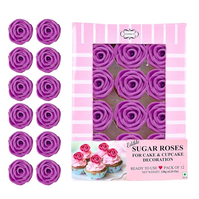 Confect Edible Fuchsia Pink Roses (12 Pack) – Vegan, Gluten-Free Flower Decor for Baking Cakes, Cupcakes, and Doughnuts