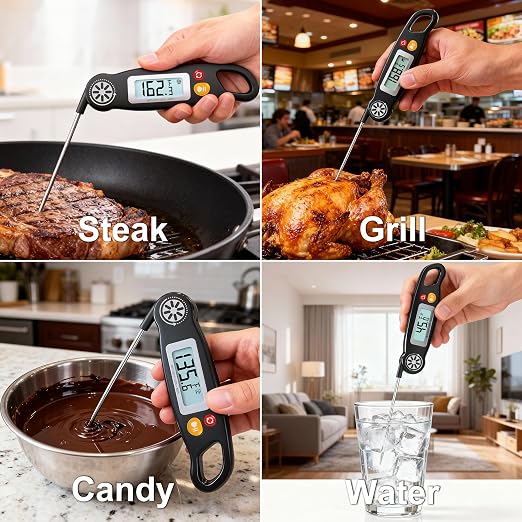 Antonki Meat Thermometer Digital - Instant Read Food Thermometer with Backlight for Cooking Grilling Baking Kitchen Candy BBQ Oil Liquid, Backlit Display, Battery Included