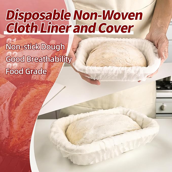 Sourdough Banneton Bread Proofing Basket - 6 x 8 Inch Rectangular Pulp Brotform with 30pcs Non-woven Liner Cover for Professional & Home Baking