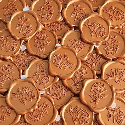 50 Pcs Orange Rose Style Wax Seal Stickers, Self Adhesive Wax Seal for Wedding Invitation, Easy Use Good Adhesion, Orange Rose Envelope Stickers Perfect for Invitation, Vellum Jackets, Menu