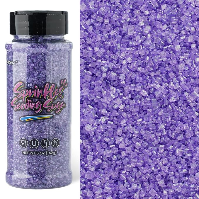 Sujoygar Purple Sanding Sugar Sprinkles, 5oz Edible Purple Sprinkles for Cake Decorations Cupcake Toppings Wedding Party Cookies Chocolate Ice Cream Baking Mardi Gras Party Supplies