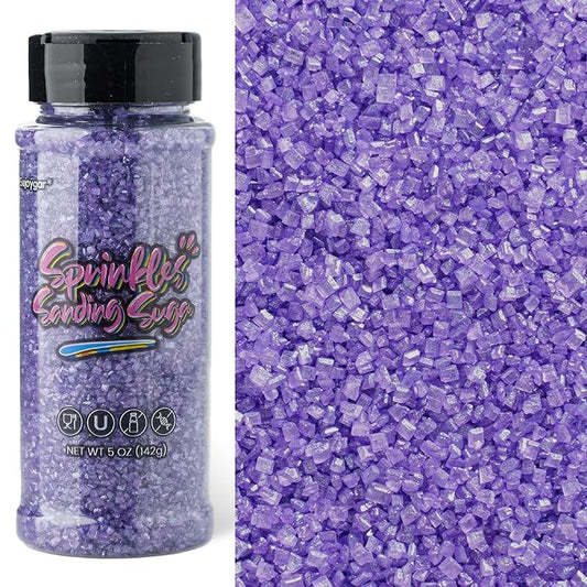 Sujoygar Purple Sanding Sugar Sprinkles, 5oz Edible Purple Sprinkles for Cake Decorations Cupcake Toppings Wedding Party Cookies Chocolate Ice Cream Baking Mardi Gras Party Supplies