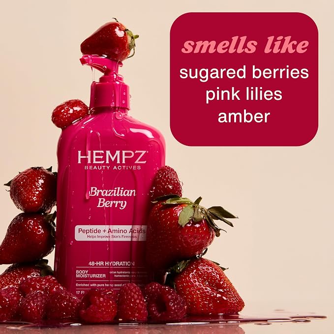 Hempz Brazilian Berry Beauty Actives Lotion with Peptides and Amino Acids, Hydrating and Firming Moisturizer for Body, Hands and Feet 17 oz.