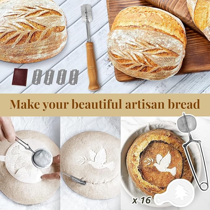 BAVIFY Sourdough Starter Kit, Banneton Bread Proofing Baskets Set, Sourdough Bread Baking Supplies Making Tools with Dough Scraper, Whisk, Bread Lame, Recipe, 2 Oval Gift Set