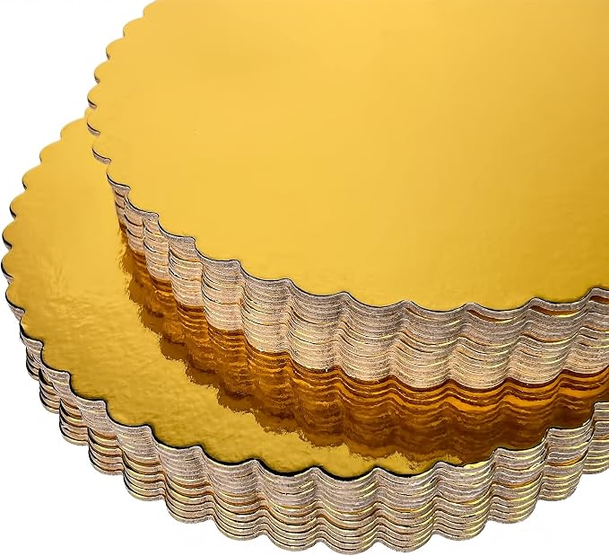 CHERRY 25-Pack 12 inch Sturdy Round Cake Boards, Gold Cardboard Cake Circles plate Scalloped Base,Pack of 25
