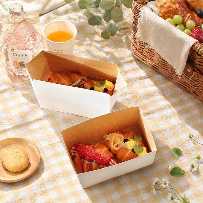 12 Take Out Food Containers, 9x6x3.5 Inches White Cardboard Lunch Boxes, Catering Boxes, Paper Food To Go Boxes