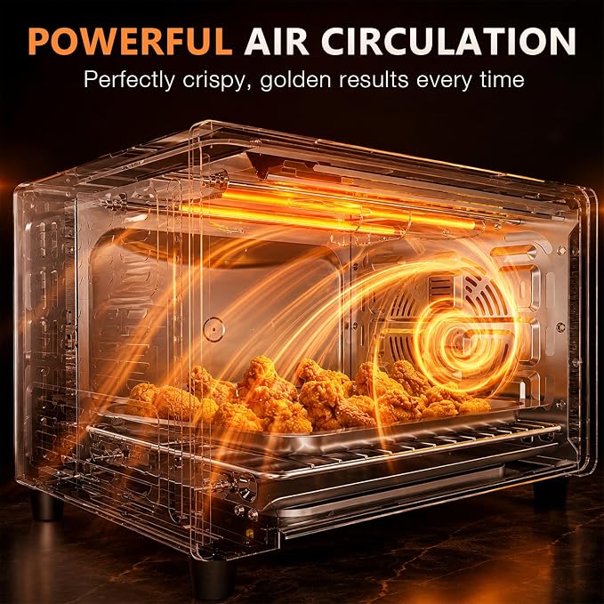 Electactic 2-in-1 Air Fryer Toaster Oven, 1500W Convection Countertop Oven with 7 Cooking Functions, Mechanical Knob Control, 200-450°F Temperature Range, 4 Accessories Included for Toast, Pizza