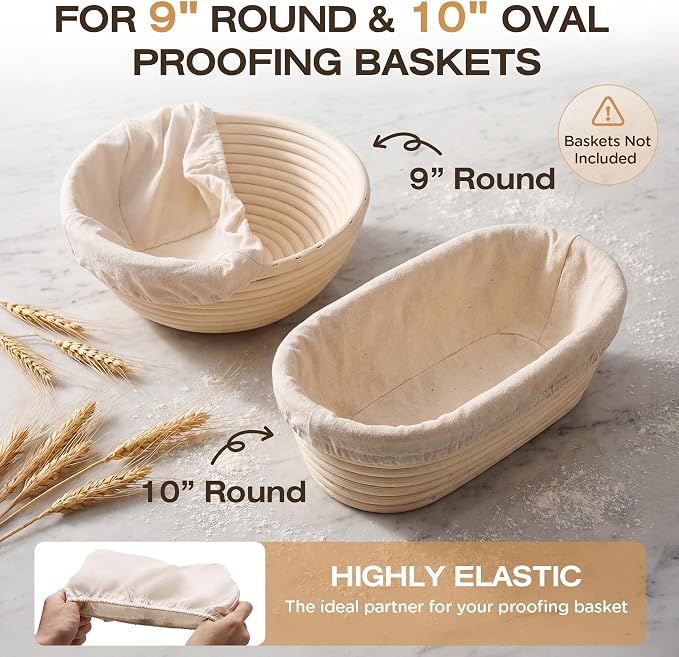 Koackl Bread Proofing Cover - 4 Pack 9" Round Basket & 2 Pack 10" Oval Basket Liners Cloths Reusable Cotton Bread Proofing Liners for Sourdough Baking, 10" Compatible with Round/Oval Banneton Baskets