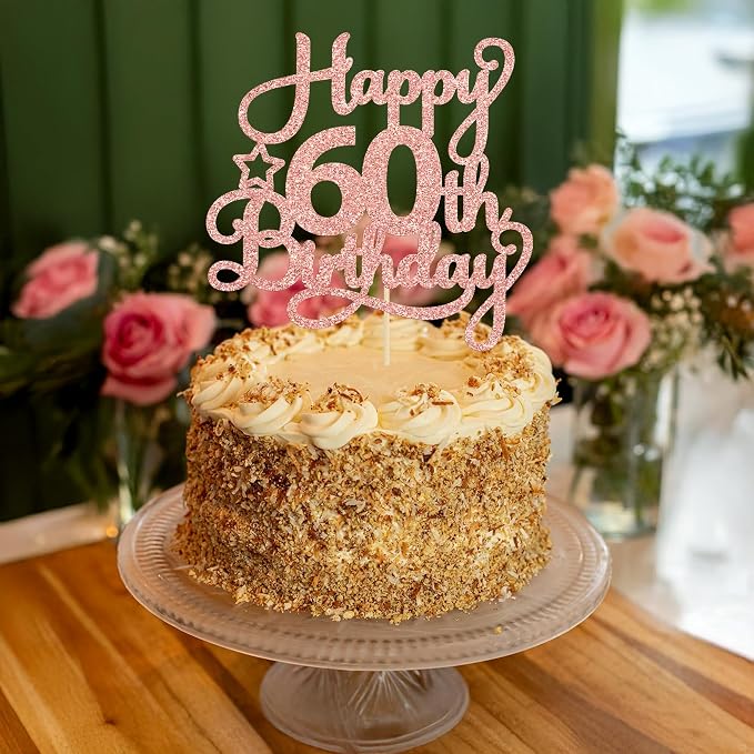 1 Pack Happy 60th Birthday Cake Topper Rose Gold Glitter 60 & Fabulous Cheers to 60 Years Old 60th Birthday Cake Pick for Celebrating 60th Birthday Anniversary Party Cake Decorations Supplies