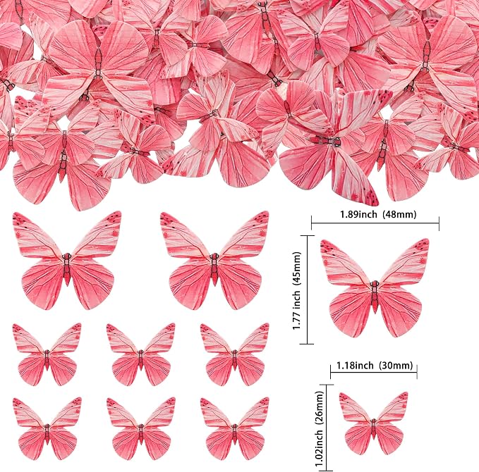 Gyufise 72Pcs Edible Cupcake Toppers - Butterfly & Rose Red Cake Decoration for Baby Shower & Kids Birthday Party