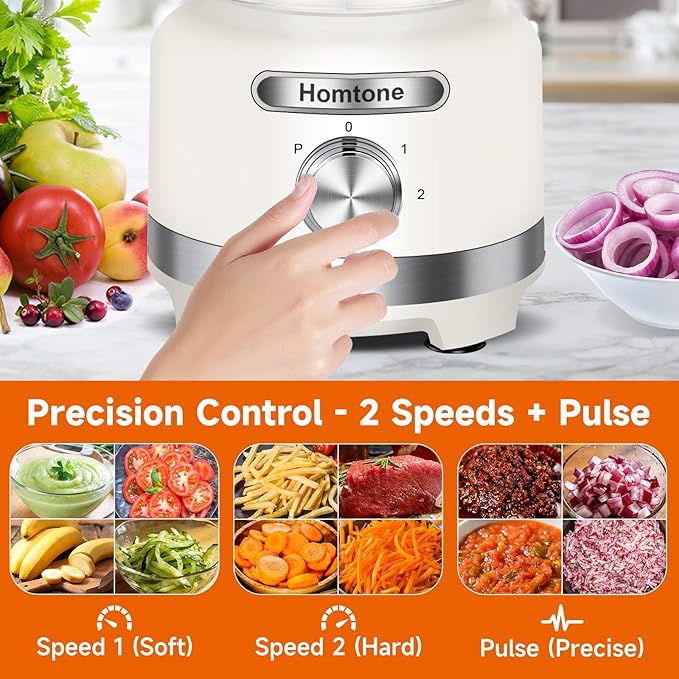 Homtone Food Processor, Large 16 Cup 9-in-1 Veggie Chopper for Dough/Fries | French Fry Cutting, Slicing, Shredding, Chopping, Kneading & Emulsifying, Easy Meals prep for Family, Party & Week, Beige