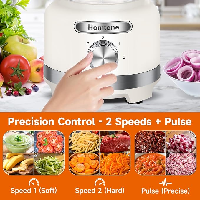 Homtone 16 Cup Food Processor, Large Food Chopper for French Fry Cutter | 9 Functions, Meat/Veggie Chopper, Bread Dough Knead, Slicer, Cheese Shredder, Egg White Whipper, Meal Prep, Dishwasher Safe