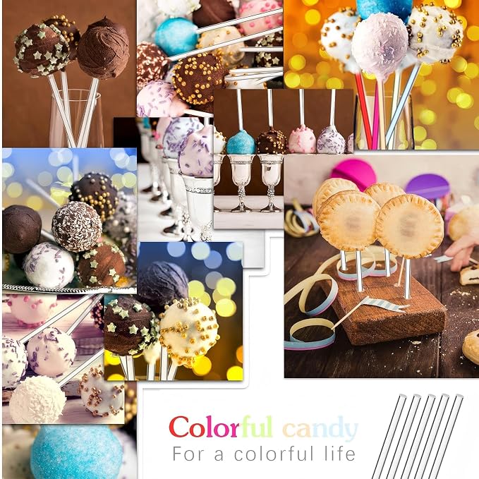 Zopeal 200 Pcs Acrylic Lollipop Sticks Clear Cake Pops Rods Cake Topper Candy Cupcake Treat Stick for Wedding Chocolate Cookie Dessert Handmade DIY Crafts Party Decor Gardening(6 x 0.12 Inches,Clear)