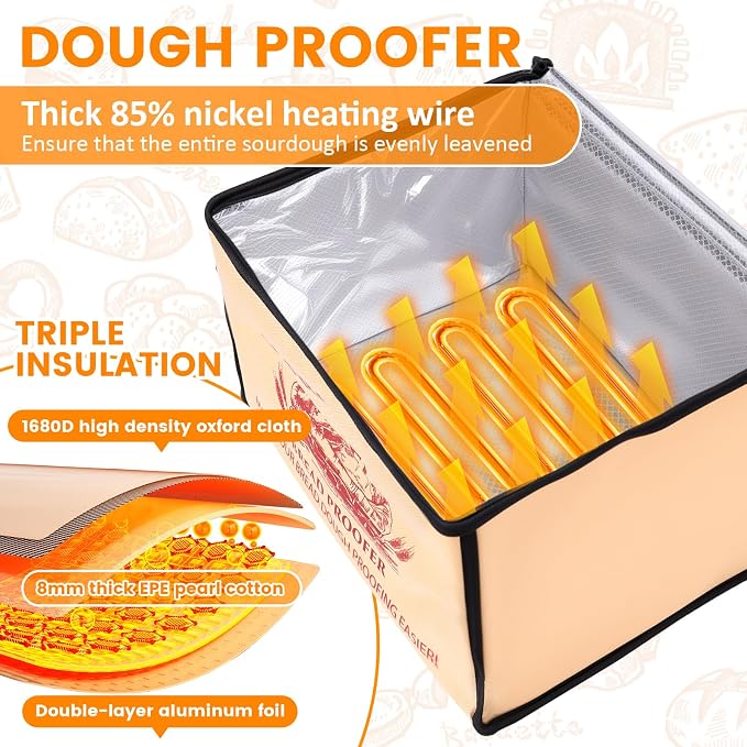 Folding Bread Proofing Warming Box with 50°F to 113°F Temp Control & 12H Timer, Dough Heater Warming Box - 16 x 12 x 10 IN Large Container Proving Drawer for Bread - sourdough Proofing Boxs Heated