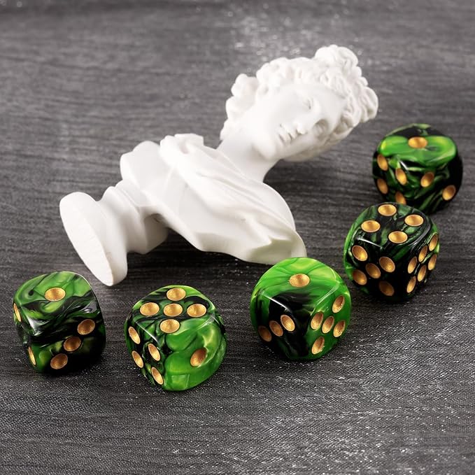 24 of Pack 16MM 6 Sided Dice Set,Two Colours D6 Game Dice Set, 6 Sided Standard Dices for Yahtzee, Bunco or Teaching Math,with Portable Dice Pouch(Green and Black)