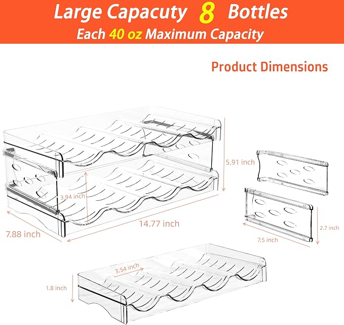 IEEK 2 Pack Stackable Wine and Water Bottle Holder Free-Standing Fridge Wine Bottle Organizers Clear Plastic Water Bottle Holder for Cabinet,Refrigerator,Pantry,Kitchen Countertops,Holds 8 Bottles
