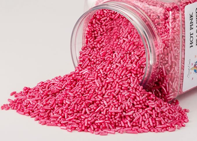 HOT PINK PEARLIZED SPRINKLES-CAKE DECORATING JIMMIES, CUPCAKES, COOKIES, AND CAKES TOPPER, BULK CANDY, LARGE 1.5 LBS. DAIRY FREE, GLUTEN FREE, EGG FREE, VEGAN, SOY FREE, NUTS FREE, KOSHER