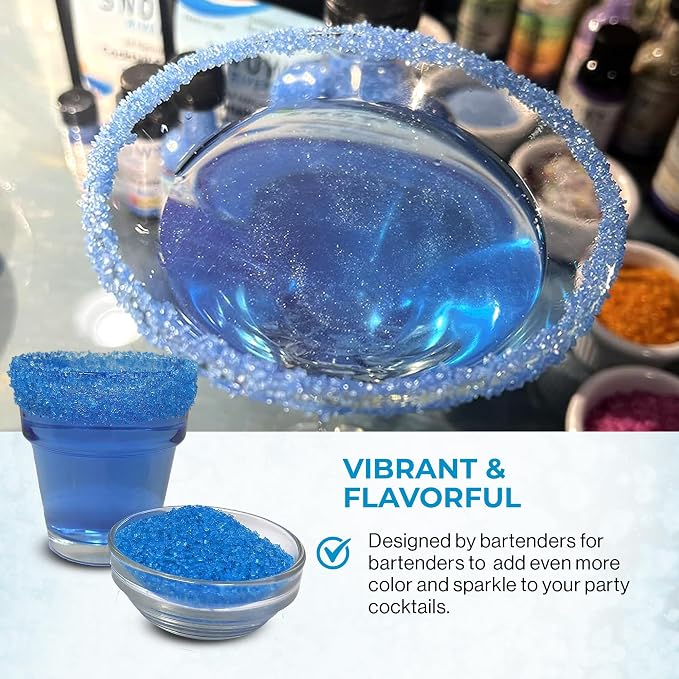 Snowy River Sky Blue, Cocktail & Margarita Sugar Rimmer - Vibrant Naturally Colored Sugar for Cocktail Rimming, Baking & Decorating, Medium Crystal - 16oz