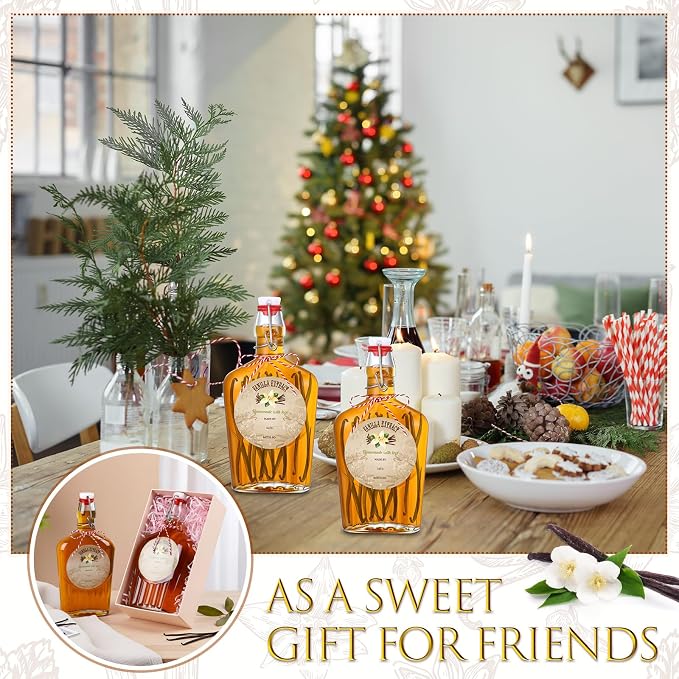 Uiifan 2 Pack 12 oz Vanilla Extract Bottles with Swing Top Flask Whiskey Pocket Clear Glass Flask for Homemade Vanilla Extract Lemon Kombucha Water Apply Christmas Wedding Gift (Clear)