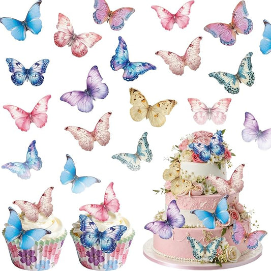 72PCS Edible Butterfly Cupcake Toppers Wafer Paper 3D Butterflies Cake Picks Mixed Color Cake Decorations for Spring Theme Baby Shower Wedding Kids Birthday Party Cake Decor Supplies