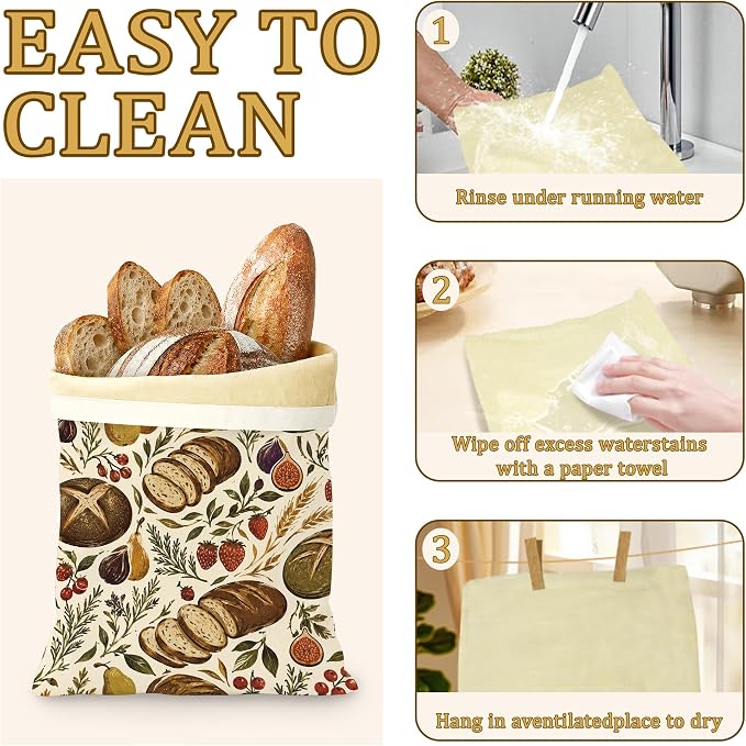 2 Pack Beeswax Linen Harvest Wheat Bread Bags, Reusable Fresh Keeping Bags for Sourdough & Baguette, Freezable Portable Bread Storage Container 17×13''