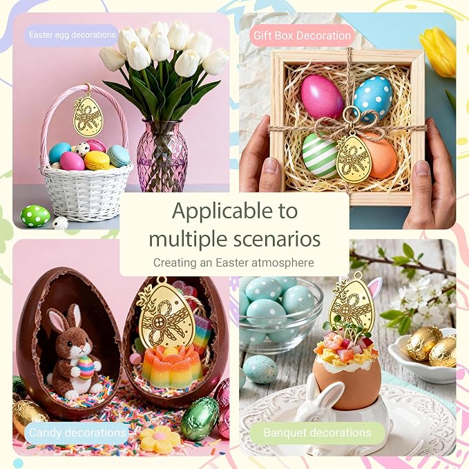 8Pcs Gold Happy Easter Cake Toppers Mirror Acrylic Bunny Egg Cake Picks Bunny Cupcake Decor for Spring Easter Party Cake Desserts Decor Supplies