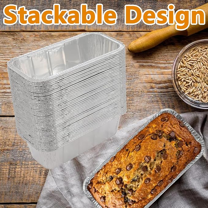50 Pack Loaf Pans,2Lb Bread Loaf Baking Pans,Disposable Aluminum Loaf Pans,Foil Baking Container Small Foil Bread Tins for Baking Cakes, Easy Release,Non-Stick Meatloaf & Lasagna 8.5"x4.5"x2.5"