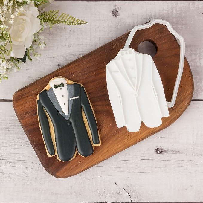 Wedding Cookie Cutter Tuxedo with Plunger Stamps Handle PLA Cake Baking Accessories 3.5" Cutter Molds Gifts for Kids Decorative Party Kitchen
