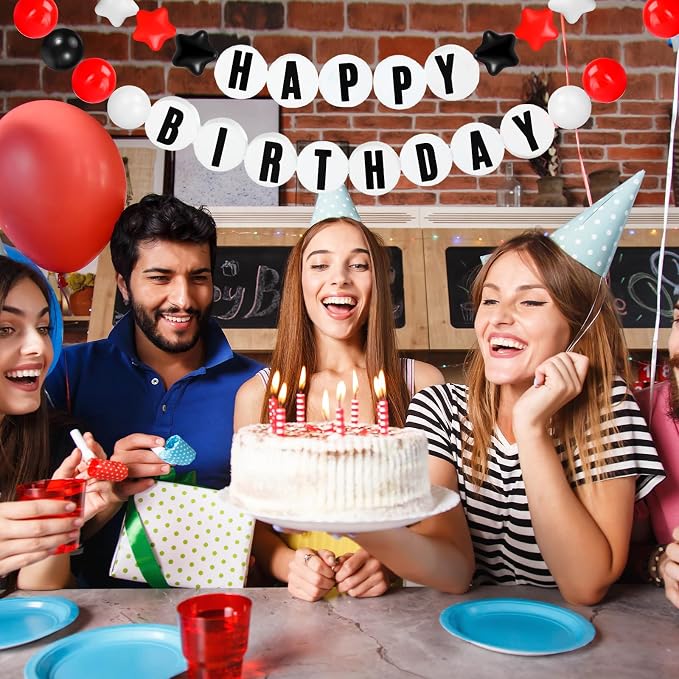 Simgoing 103 Pcs DIY Giant Friendship Bracelet Lei Kit Extra Large Beads Garland Jumbo Birthday Friendship Banner Kit Famous Singer Customizable Party Decor for Classroom(Red White Black)