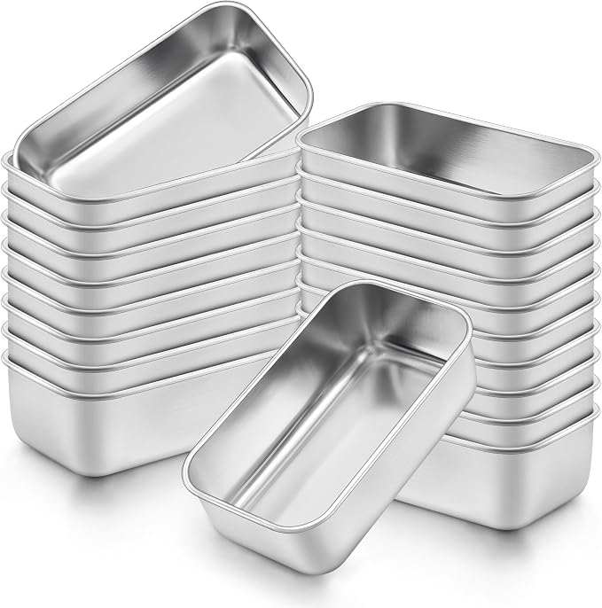Onader Mini Loaf Pans 6¼ x 3⅝ Inch, 20 Pack Stainless Steel Bread Baking Pan Set, Metal Small Bakeware for Meatloaf Banana Bread Sourdough Sandwich, Dishwasher Safe