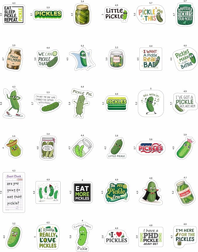 100Pcs Pickle Stickers for Water Bottle and Laptop - Pickle Party Supplies, Decorations - Food and Fun Stickers, Gifts for Women & Men