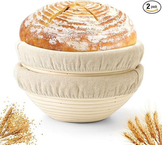 Banneton Bread Proofing Basket, 2 Pack 9inch Round Sourdough Banneton Baskets, Banneton Bread Basket for Sourdough Baking Supplies