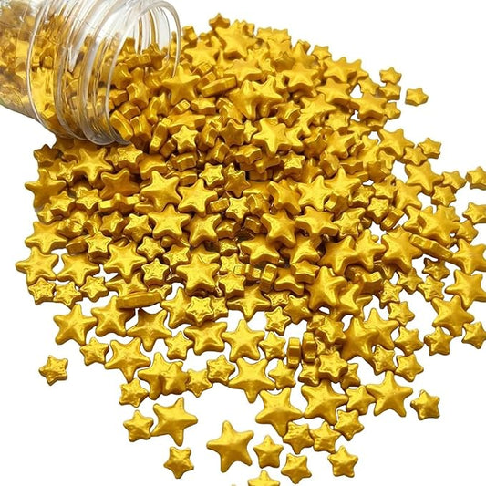 Sentovac Gold Star Sprinkles Edible Sugar for Cake Decorating Mix Sizes Gold Star Sprinkles Cake Topper Cupcake Cookie Baking Decorations Halloween Christmas Wedding Supplies 4.23oz