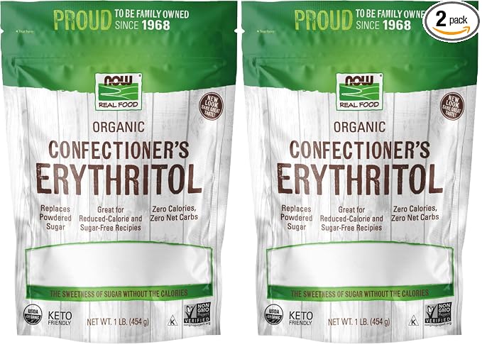 NOW Foods, Organic Confectioner's Erythritol Powder, Replacement for Powdered Sugar, Zero Calories, 1-Pound (Packaging May Vary) (Pack of 2)