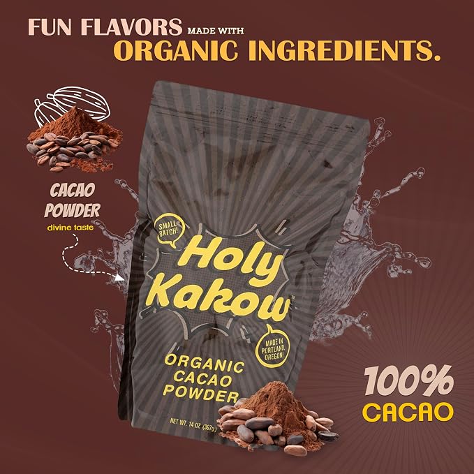 Holy Kakow Cacao Powder - Organic Cacao Powder, Cacao, Gluten Free, Soy Free, Vegan, Single Origin, Rich in Antioxidants, Organic Raw Cacao Powder - 14oz