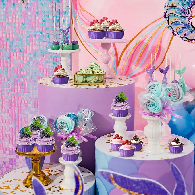 200 Pack Aluminum Foil Cupcake Liners with Lids, 5 oz Round Baking Cup, Disposable Ramekin Container for Graduation Wedding Independence Day Party(Purple,Plain)