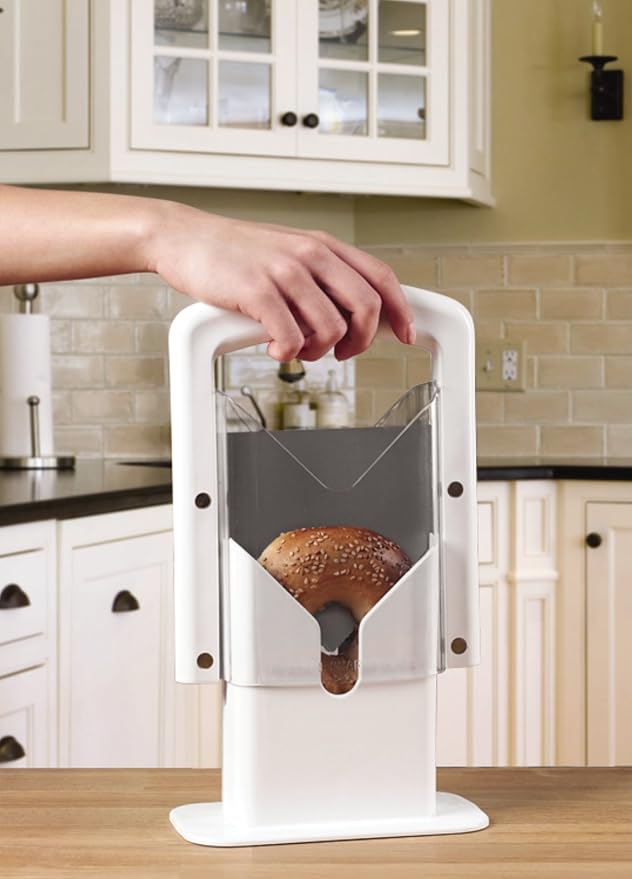 Hoan Bagel Biter Bagel Slicer and Cutter - Slices Bagels, English Muffins, Buns and Rolls Evenly and Safely - High-Carbon Stainless Steel Blade with Acrylic Safety Shield, Dishwasher Safe