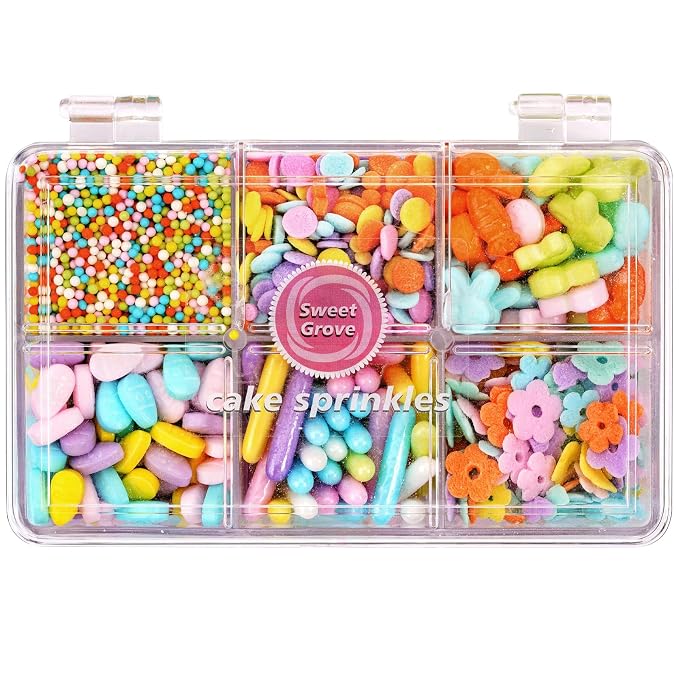 Easter Sprinkles for Cake Decorating - 6.53 oz Pastel Spring Sprinkles, Edible Sugar Candy Bunny Flower for Baking, Ice Cream, Cookies, Cupcake Topper