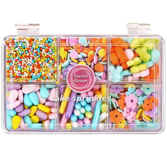 Easter Sprinkles for Cake Decorating - 6.53 oz Pastel Spring Sprinkles, Edible Sugar Candy Bunny Flower for Baking, Ice Cream, Cookies, Cupcake Topper